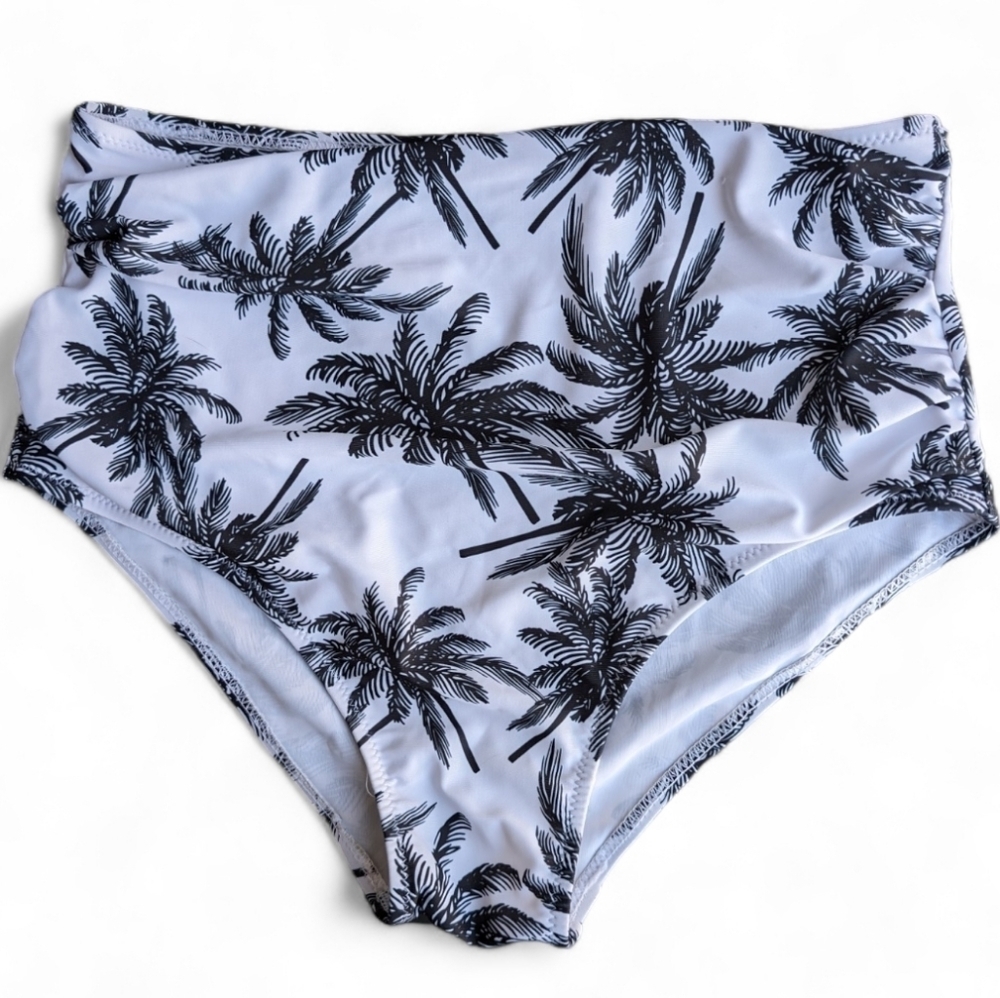 White and Black Palm Tree Print Women's Bathing Suit Swim Suit Bottoms